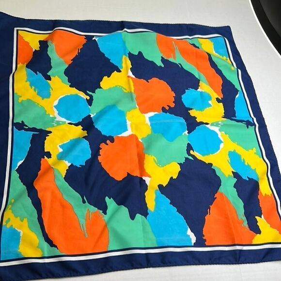 Multicolored Retro Rain scarf Blue green yellow orange EUC - Picture 1 of 11